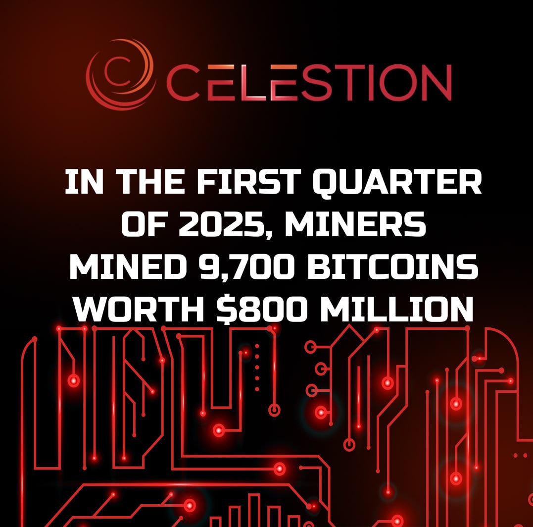 In the first quarter of 2025, miners mined 9,700 bitcoins worth $800 million ✔️
